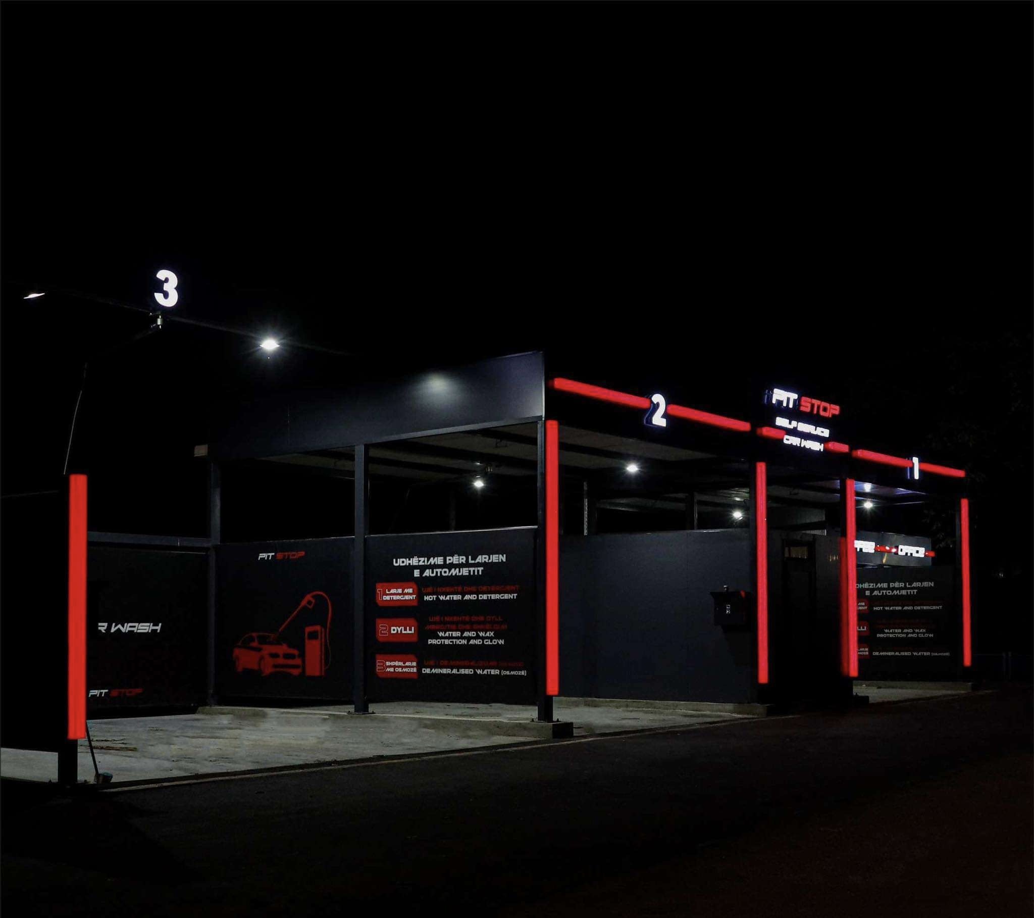 All wash bays at night